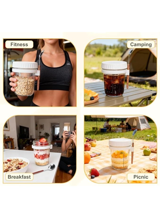 2-Pack Glass Storage Jars with Airtight Lids & Spoon | Overnight Oats Jars,Container with Measurement Marks, Wide Mouth Portable Jars Breakfast Container for Salads, Yogurt, Cereal Milk, Oatmeal,& More 300ml ( White ) - Image 4